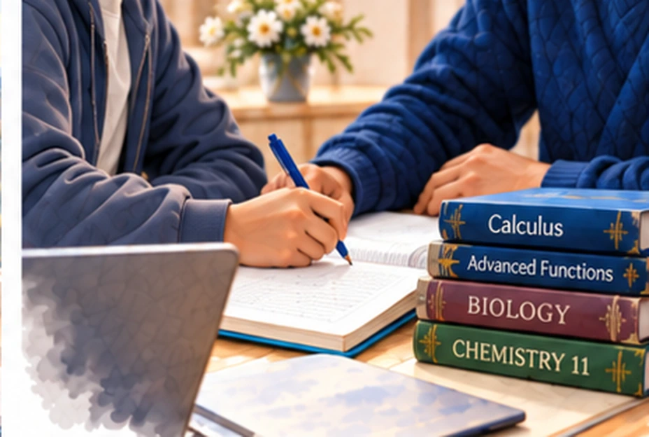 One-on-one tutoring with textbooks and study materials